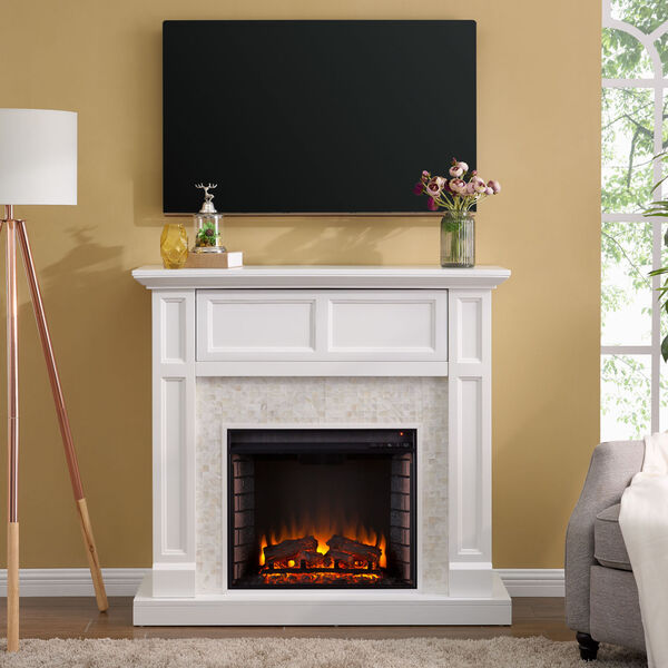 Nobleman White Tiled Media Fireplace Console, image 1