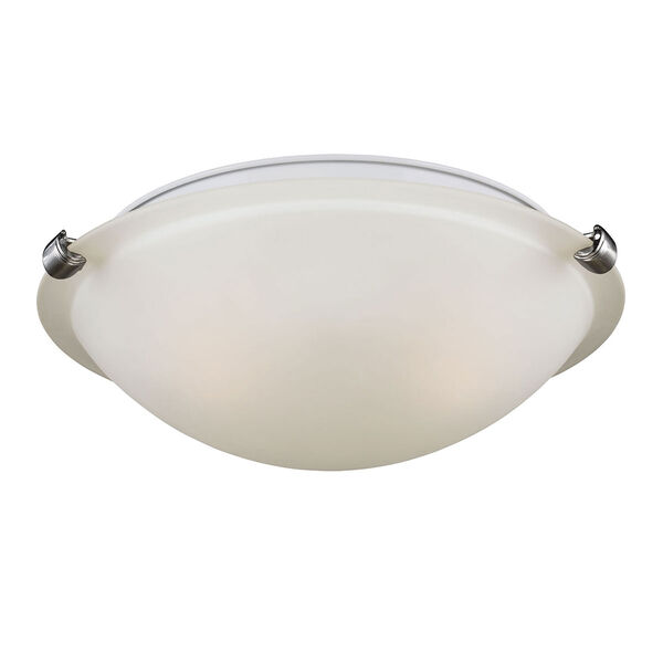 Spring Clip Brushed Nickel Two-Light  Ceiling Flush Mount with Satin Etched Glass, image 1