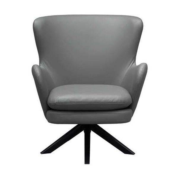 Lionel Grey Leather Fan Back Swivel Accent Chair, image 2