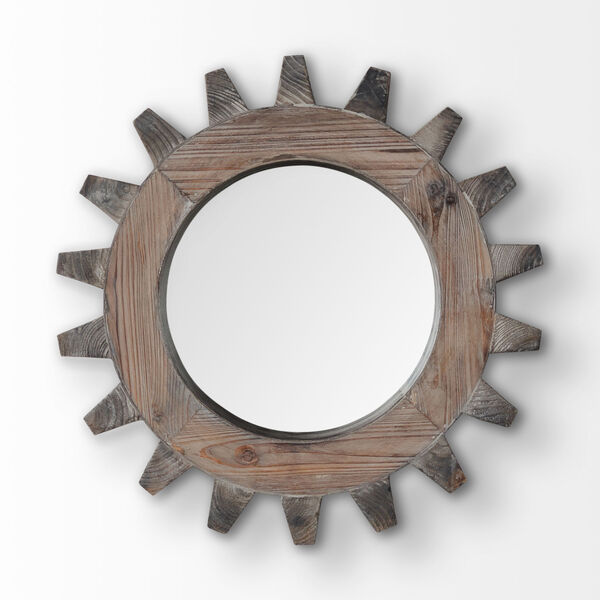 Cog Brown 17-Inch Round Wood Frame Wall Mirror, image 2