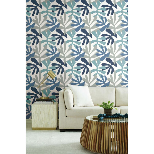 Risky Business III Blue Gray Kinetic Tropical Peel and Stick Wallpaper, image 1