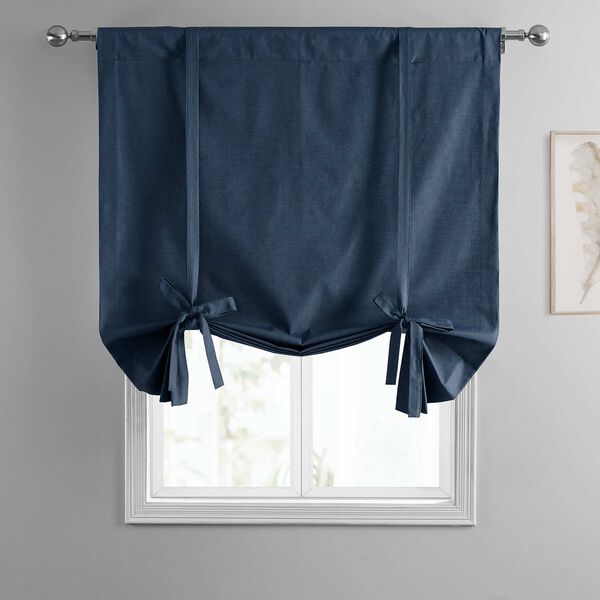 Noble Navy Blue Dune Textured Solid Cotton Tie-Up Window Shade Single Panel, image 3