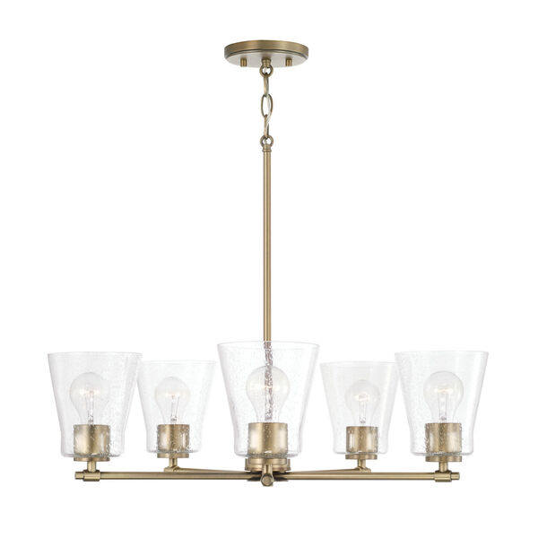 HomePlace Baker Aged Brass Five-Light Chandelier with Clear Seeded Glass, image 1