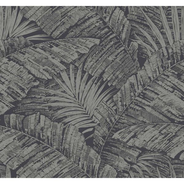 Palm Cove Toile Silver Black Wallpaper, image 2