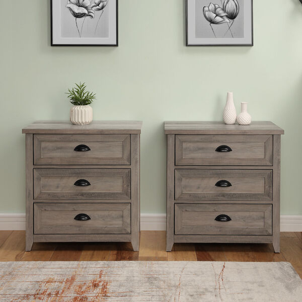 Odette Gray Wash Three-Drawer Framed Nightstand, Set of Two, image 2