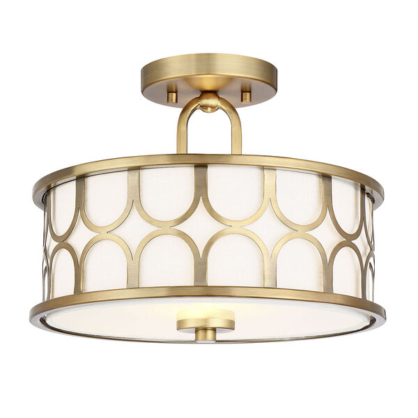 Selby Natural Brass 13-Inch Two-Light Semi Flush Mount Drum  with White Fabric Shade, image 3