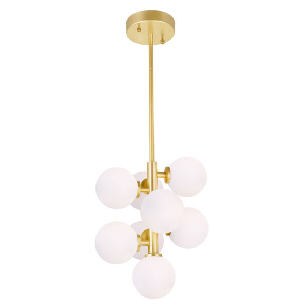 Arya Satin Gold Eight-Light Pendant with Frosted Glass, image 1