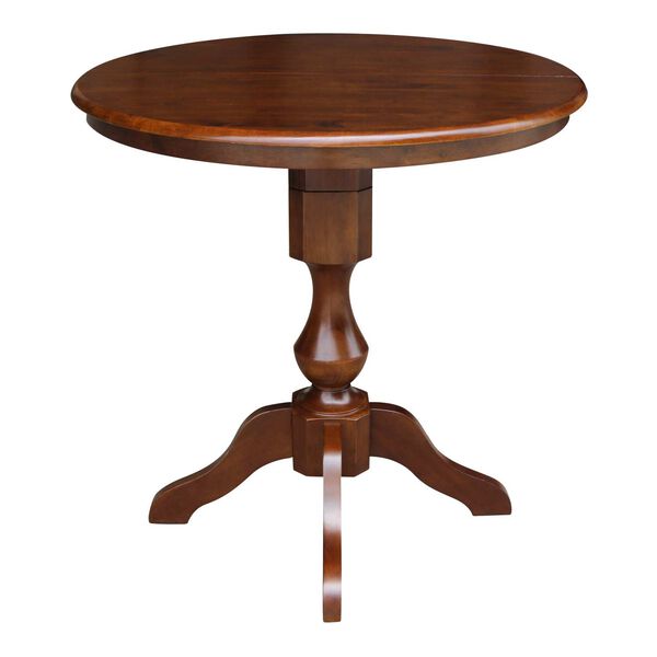 Espresso Round Top Pedestal Counter Height Table with 12-Inch Leaf, image 1