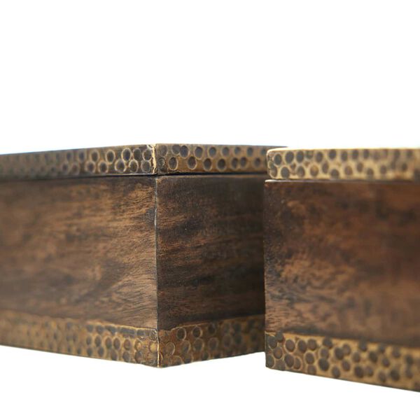 Turney Walnut Stained Wood Antique Brass Clad Boxes, Set of Two, image 5