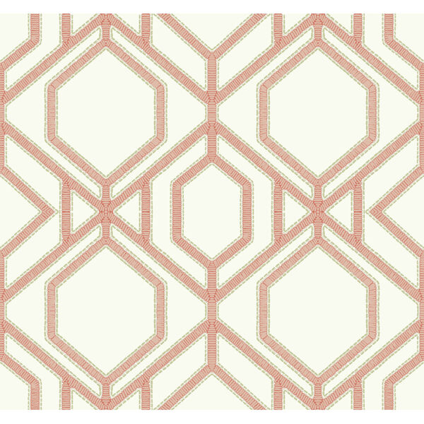 Tropics Coral Sawgrass Trellis Pre Pasted Wallpaper - SAMPLE SWATCH ONLY, image 2
