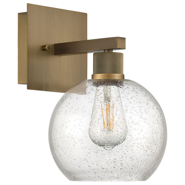 Port Nine Brass-Antique and Satin Globe Outdoor One-Light LED Wall Sconce with Clear Glass, image 6