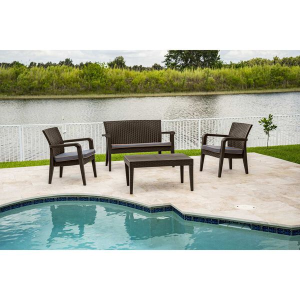 Alaska Brown Four-Piece Outdoor Seating Set with Cushion, image 2