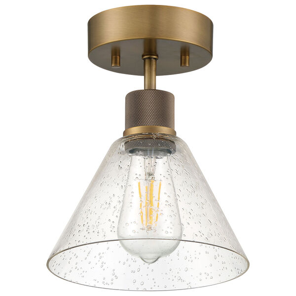 Port Nine Brass-Antique and Satin Outdoor One-Light LED Semi-Flush with Clear Glass, image 4