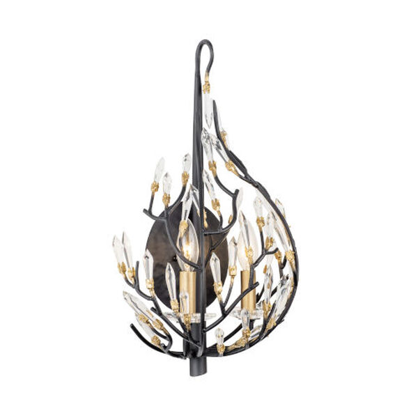 Bask Matte Black French Gold Two-Light Wall Sconce, image 2