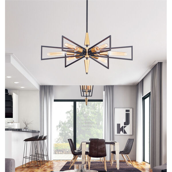 Wings Black and Satin Brass Six-Light Chandelier, image 3