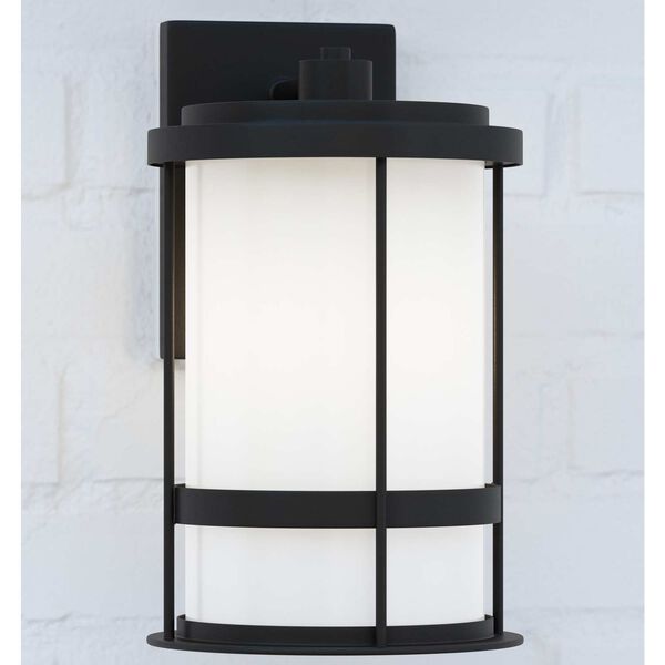 Wilburn Black Eight-Inch One-Light Outdoor Wall Sconce with Satin Etched Shade, image 4
