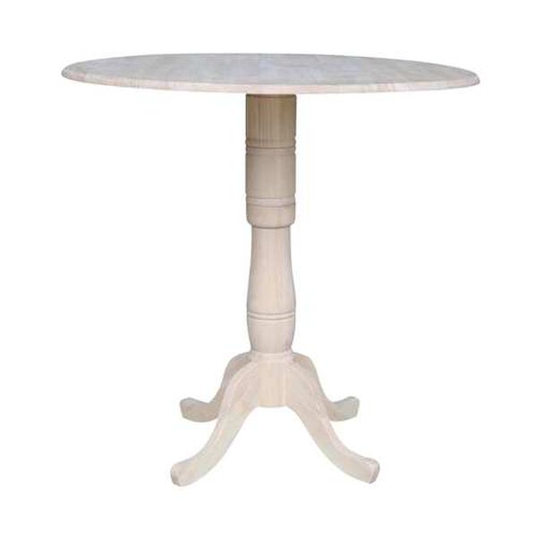 Gray and Beige 42-Inch High Round Pedestal Dual Drop Leaf Table, image 1
