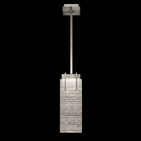 Terra Silver 21-Inch Two-Light Rectangular LED Mini Pendant with Rake Cast Glass, image 1