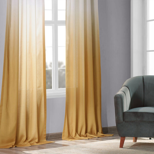 Ombre Gold Faux Linen Semi Sheer Single Panel Curtain 50 x 96, image 3