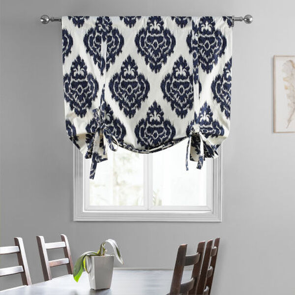 Ikat Blue Printed Cotton Tie-Up Window Shade Single Panel, image 2