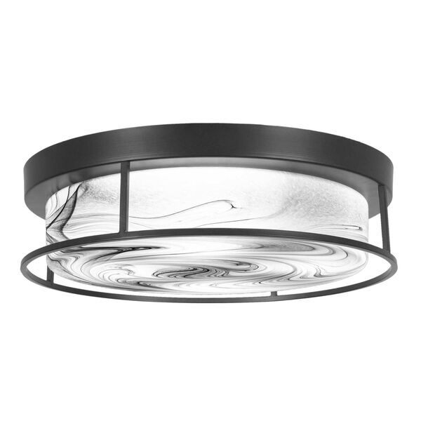 Matte Black 18-Inch Four-Light Round Flush Mount with Onyx Swirl Glass, image 1
