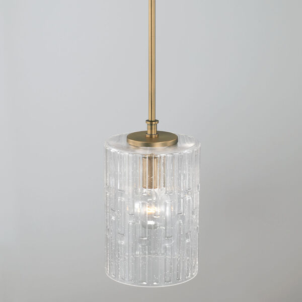 Emerson Aged Brass One-Light Mini Pendant with Embossed Seeded Glass, image 3