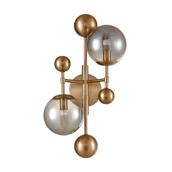 Ballantine Aged Brass with Smoked Glass Two-Light Wall Sconce, image 2