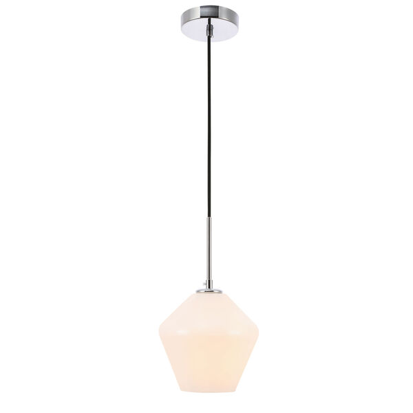Gene Chrome Eight-Inch One-Light Mini Pendant with Frosted White Glass, image 1