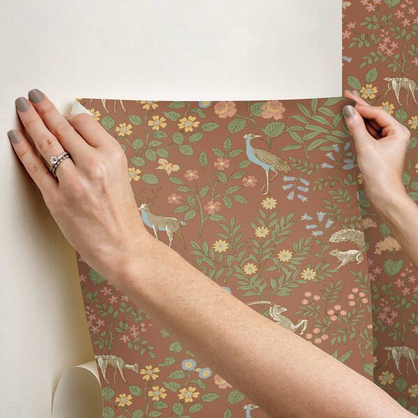 Woodland Floral Rust Peel and Stick Wallpaper, image 5