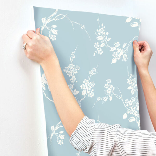 Silhouettes Blue Imperial Blossoms Branch Wallpaper, image 5