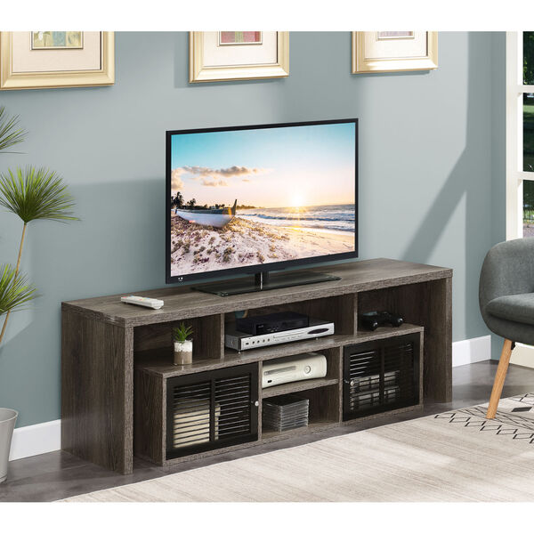 Lexington Weathered Gray Black 60-Inch TV Stand with Storage Cabinets and Shelves, image 2