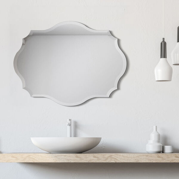 Frameless Clear 24 x 32-Inch Beveled Oblong Scalloped Wall Mirror, image 1