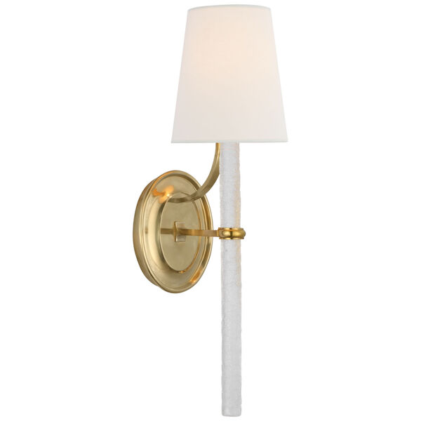 Abigail Large Sconce in Soft Brass and Clear Wavy Glass with Linen Shade by Marie Flanigan, image 1