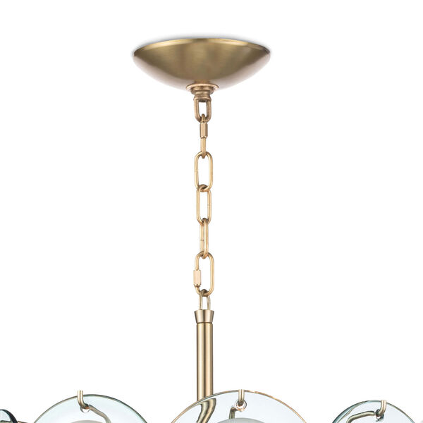 Modern Glamour Natural Brass and Aqua Four-Light Chandelier, image 2