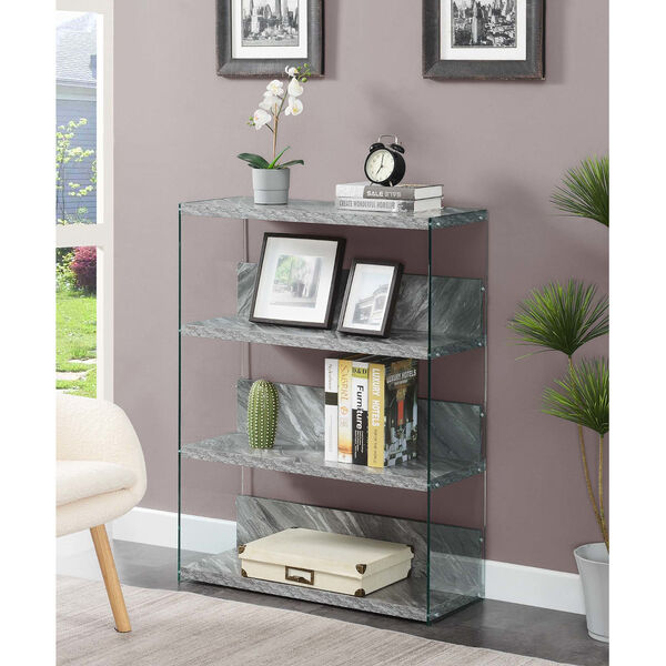 SoHo Gray Faux Marble and Glass Four-Tier Wide Bookcase, image 2