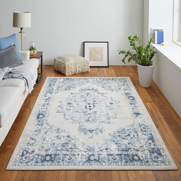 Camellia Bohemian Eclectic Medallion Ivory Blue Rectangular 4 Ft. 3 In. x 6 Ft. 3 In. Area Rug, image 5