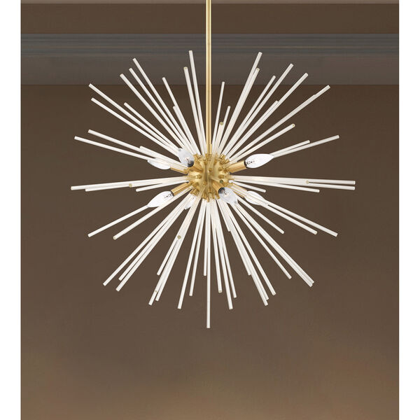 Utopia Satin Brass 34-Inch Eight-Light Pendant Chandelier with Clear Crystal Rods, image 6