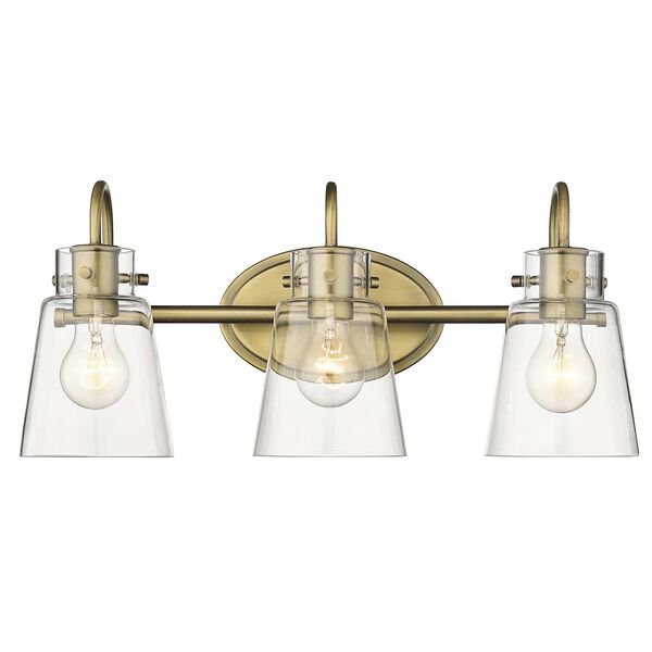 Bristow Antique Brass Three-Light Bath Vanity with Clear Glass, image 1