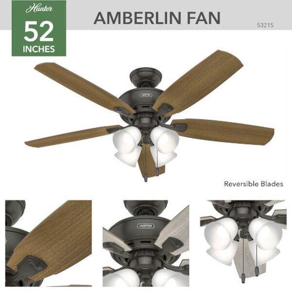 Hunter Fans Amberlin Noble Bronze Four Light Led 52 Inch Ceiling Fan 53215 Bellacor - Hunter 52 Inch Ceiling Fan With 4 Lights