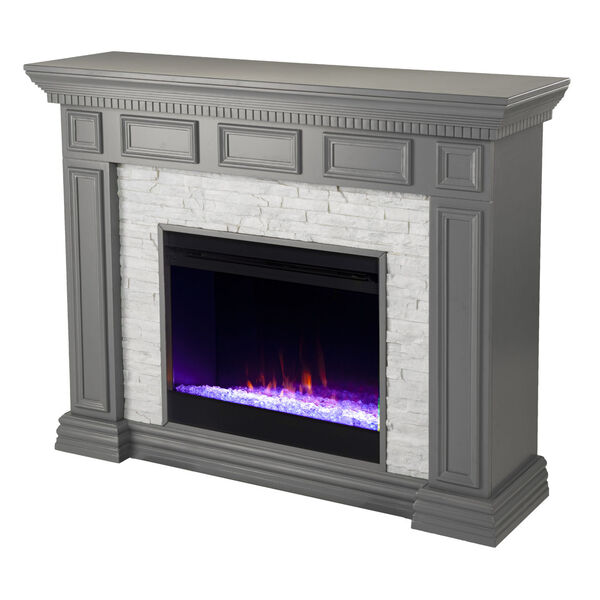 Dakesbury Gray Color Changing Fireplace with Faux Stone, image 5