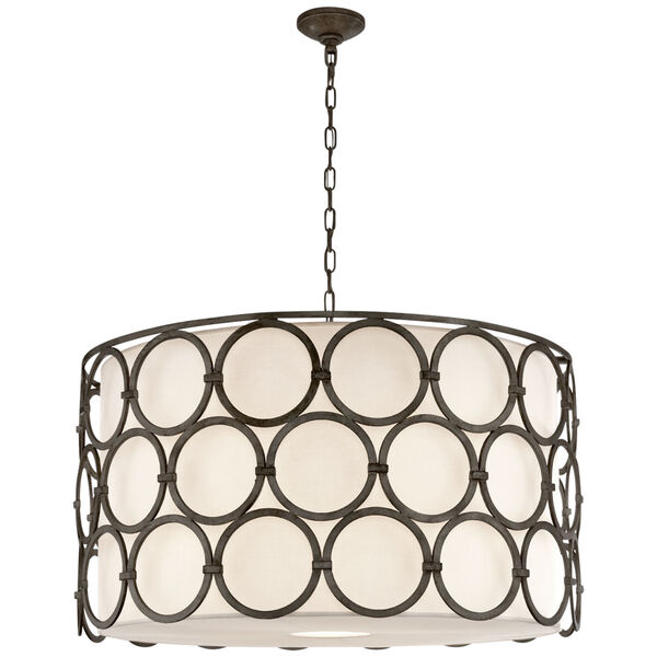 Alexandra Large Hanging Shade in Aged Iron with Linen Shade by Suzanne Kasler, image 1