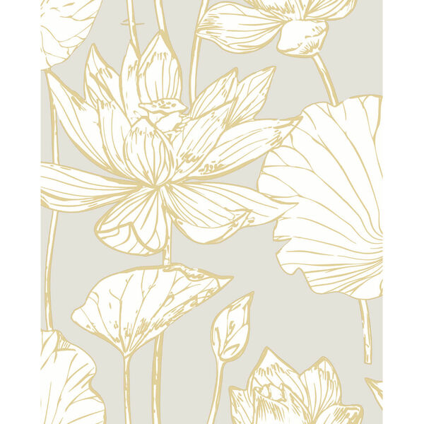 NextWall Gray Lotus Floral Peel and Stick Wallpaper, image 2