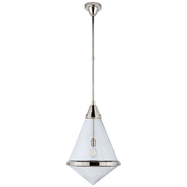 Gale Large Pendant in Polished Nickel with Seeded Glass by Thomas O'Brien, image 1