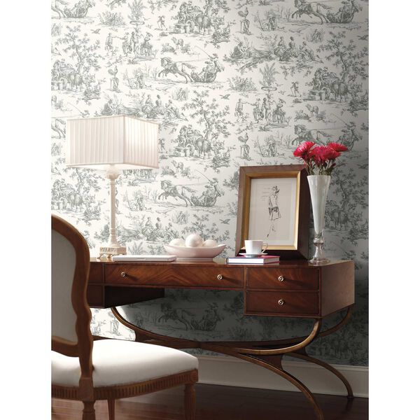 Grandmillennial Gray Seasons Toile Pre Pasted Wallpaper - SAMPLE SWATCH ONLY, image 3