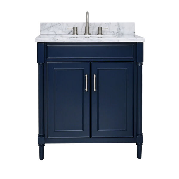 Bristol Navy Blue 31-Inch Vanity Set with Carrara White Marble Top, image 1