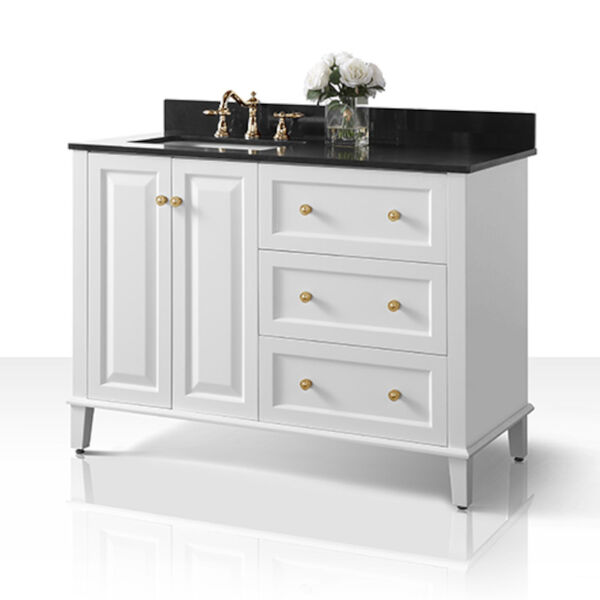 Hannah White 48-Inch Left Basin Vanity Console with Gold Hardware, image 1