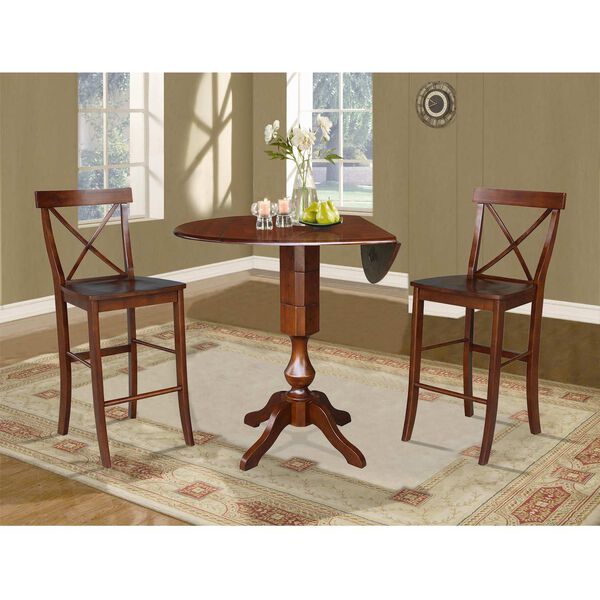 Espresso Round Pedestal Bar Height Dining Table with Stools, 3-Piece, image 2