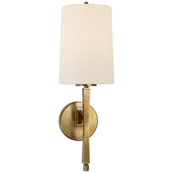 Edie Sconce in Hand-Rubbed Antique Brass with Linen Shade by Thomas O'Brien, image 1