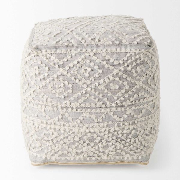 Farida Light Gray Wool and Polyester Patterned Pouf, image 2