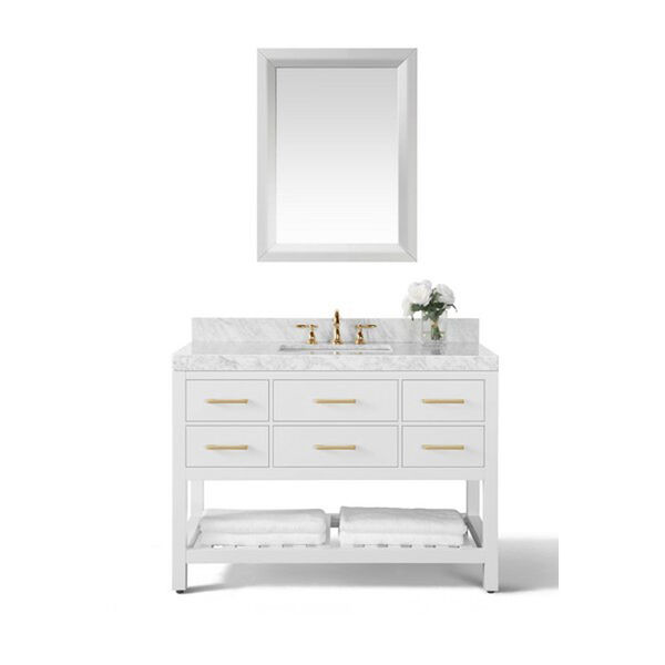 Elizabeth White 48-Inch Vanity Console with Mirror and Gold Hardware, image 1